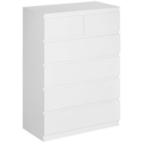 Commode 6 tiroirs style contemporain dim. 80L x 39l x 115H cm poignées invisibles blanc