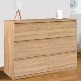 Commode 6 tiroirs TOMI 110 cm bois façon hêtre