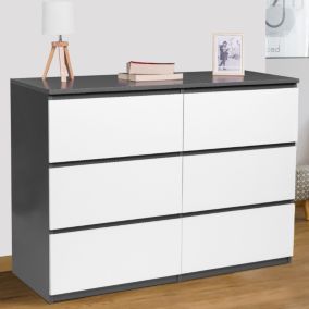 Commode 6 tiroirs TOMI 110 cm bois gris et blanc