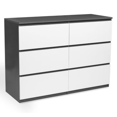 Commode 6 tiroirs TOMI 110 cm bois gris et blanc