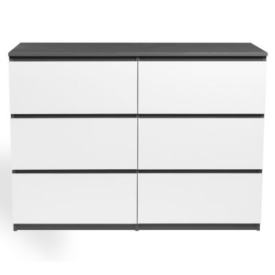Commode 6 tiroirs TOMI 110 cm bois gris et blanc