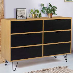 Commode 6 tiroirs vintage NOEMI 110 cm bois pied épingle