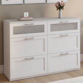 Commode 6 tiroirs VITO 110 cm bois blanc et effet givré