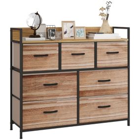 Commode 7 tiroirs non tissés pliables - structure acier noir - plateau MDF - aspect bois