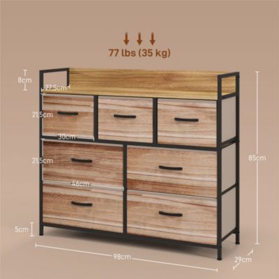 Commode 7 tiroirs non tissés pliables - structure acier noir - plateau MDF - aspect bois