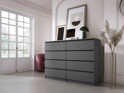 Commode 8 Tiroirs, Anthracite, 140 X 101 X 39 Cm