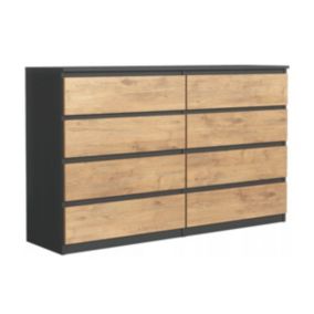 Commode 8 Tiroirs, Anthracite / Lancelot Chêne, 140 X 101 X 39 Cm