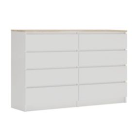 Commode 8 Tiroirs, Blanc / Chêne Sonoma Top, 140 X 101 X 39 Cm