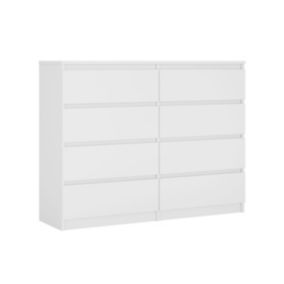 Commode 8 Tiroirs, Blanc Mat, 120 X 39 X 101 Cm