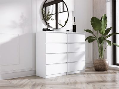 Commode 8 Tiroirs, Blanc Mat, 140 X 101 X 39 Cm
