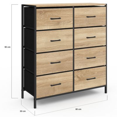 Commode 8 tiroirs en tissu UTAH 80 cm meuble de rangement design industriel