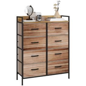 Commode 8 tiroirs et étagère - dim. 79L x 29l x 101H cm - châssis piètement métal noir tiroirs non tissés façades aspect bois