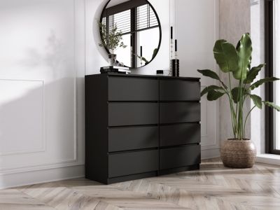 Commode 8 Tiroirs, Noir Mat, 140 X 101 X 39 Cm