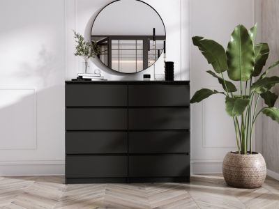 Commode 8 Tiroirs, Noir Mat, 140 X 101 X 39 Cm