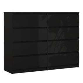 Commode 8 Tiroirs, Noir Mat / Noir Brillant, 140 X 101 X 39 Cm