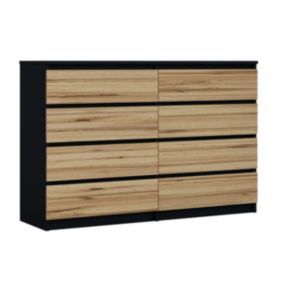 Commode 8 Tiroirs, Noir / Wotan Chêne, 140 X 101 X 39 Cm