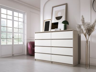 Commode 8 Tiroirs, Sonoma Chêne / Blanc, 140 X 101 X 39 Cm