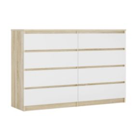 Commode 8 Tiroirs, Sonoma Chêne / Blanc, 140 X 101 X 39 Cm