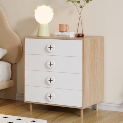 Commode 80 cm en blanc et bois naturel avec 4 tiroirs