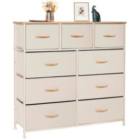 Commode 9 tiroirs en Tissu, Meuble de Rangement, pour Cuisine, Bureau, Couloir, Beige