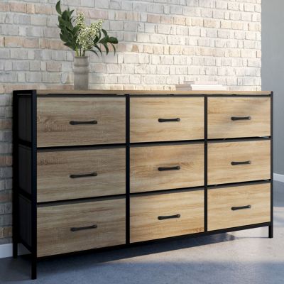 YITAHOME Commode, 9 Tiroirs en Tissu Commode Chambre Meuble de Rangement, Cadre en Métal,pour Chambre à Coucher, Salon,Gris Profond