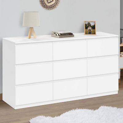 Commode 9 tiroirs TOMI XXL 136 cm bois blanc