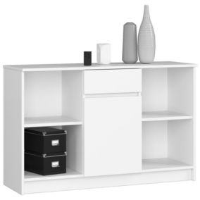 Commode AKORD B17 Blanche 120 cm 1 porte 1 tiroir façade Blanche 6 étagères 120x40x77 cm