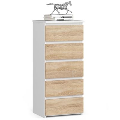 Commode AKORD CL5 Blanche 40 cm 5 tiroirs façade Chêne Sonoma 40x35x92 cm