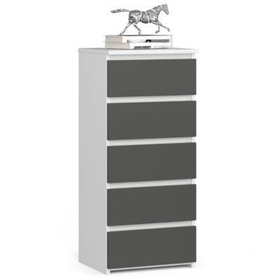 Commode AKORD CL5 Blanche 40 cm 5 tiroirs façade Gris Graphite 40x35x92 cm