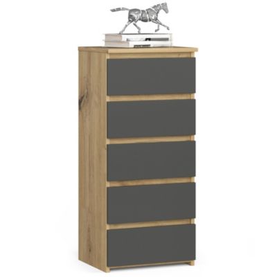 Commode AKORD CL5 Chêne Artisan 40 cm 5 tiroirs façade Gris Graphite 40x35x92 cm