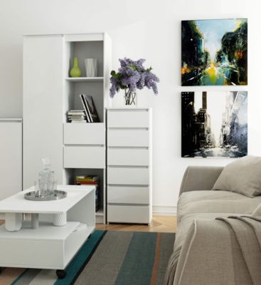 AKORD Commode 3 Tiroirs K60 – Meuble Rangement Chambre Salon 60x77x40 Cm Blanc/Chêne Sonoma