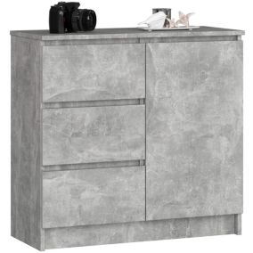 Commode AKORD JERRY Béton 80 cm 1 porte 3 tiroirs façade Béton 2 étagères 80x35x77 cm