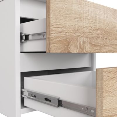 Commode AKORD JERRY Blanche 80 cm 1 porte 3 tiroirs façade Chêne Sonoma 2 étagères 80x35x77 cm