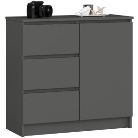 Commode AKORD JERRY Gris Graphite 80 cm 1 porte 3 tiroirs façade Gris Graphite 2 étagères 80x35x77 cm