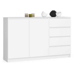 Commode AKORD K013 Blanche 160 cm 2 portes 4 tiroirs façade Blanche 2 étagères 160x40x99 cm