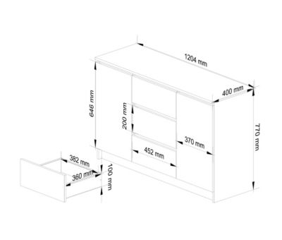 Commode AKORD K016 Blanche 120 cm 2 portes 3 tiroirs façade Blanche 4 étagères 120x40x77 cm