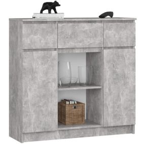 Commode AKORD K100 Béton 101 cm 2 portes 3 tiroirs façade Béton 6 étagères 101x35x98 cm