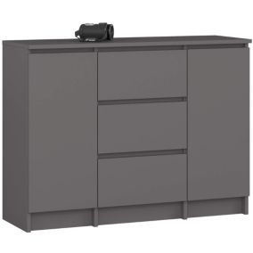 Commode AKORD K100 Gris Graphite 101 cm 2 portes 3 tiroirs façade Gris Graphite 4 étagères 101x35x76 cm