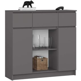 Commode AKORD K100 Gris Graphite 101 cm 2 portes 3 tiroirs façade Gris Graphite 6 étagères 101x35x98 cm