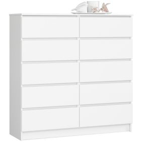 Commode AKORD K120 Blanche 120 cm 10 tiroirs façade Blanche 120x40x121 cm