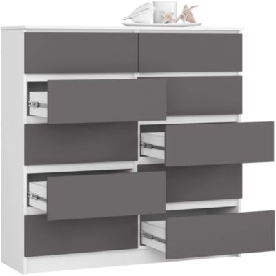 Commode AKORD K120 Blanche 120 cm 10 tiroirs façade Gris Graphite 120x40x121 cm