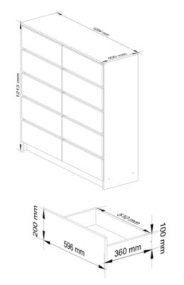 Commode AKORD K120 Blanche 120 cm 10 tiroirs façade Gris Graphite 120x40x121 cm