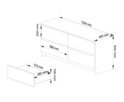 Commode AKORD K120 Blanche 120 cm 4 tiroirs façade Blanche 120x40x55 cm