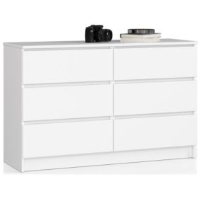 Commode AKORD K120 Blanche 120 cm 6 tiroirs façade Blanche 120x40x77 cm