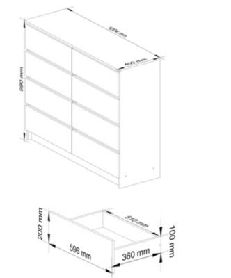 Commode AKORD K120 Blanche 120 cm 8 tiroirs façade Blanche 120x40x99 cm