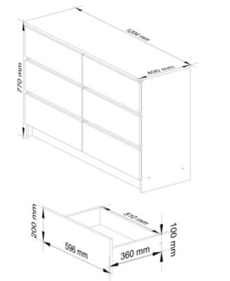 Commode AKORD K120 Chêne Artisan 120 cm 6 tiroirs façade Blanche 120x40x77 cm