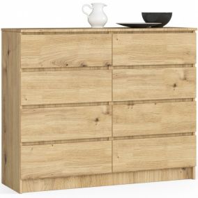 Commode AKORD K120 Chêne Artisan 120 cm 8 tiroirs façade Chêne Artisan 120x40x99 cm
