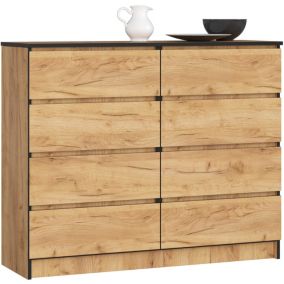 Commode AKORD K120 Chêne Craft 120 cm 8 tiroirs façade Chêne Craft 120x40x99 cm