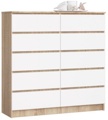 Commode AKORD K120 Chêne Sonoma 120 cm 10 tiroirs façade Blanche 120x40x121 cm