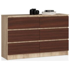 Commode AKORD K120 Chêne Sonoma 120 cm 6 tiroirs façade Wengé 120x40x77 cm
